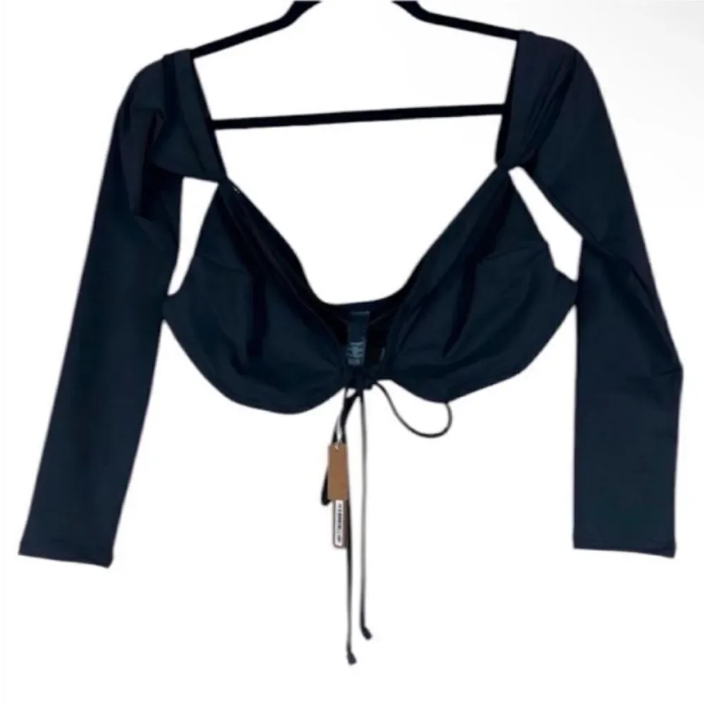 Skims NWT Recycled Swim Long Sleeve Bikini Top in Onyx Size Large